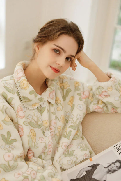 Plush Floral Flannel Fleece Pajama
