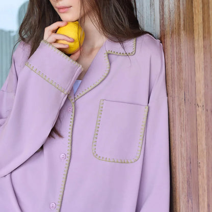 Soft Contrast Trim Cotton Pajama Set