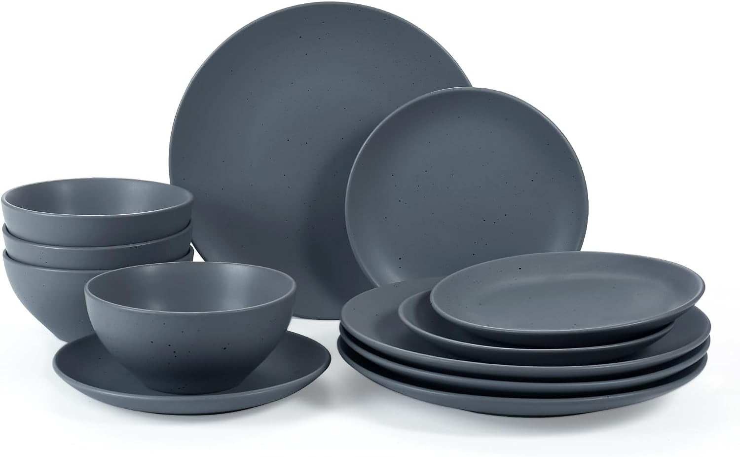 Famiware DAWN Serise Dinnerware Sets, 12-Piece Stoneware Plates and Bowls Sets, Matte Dishes Set Service for 4- Microwave and Dishwasher Safe, Charcoal Dining & Entertaining Dinnerware Dinnerware & Serveware Dinnerware Sets Home & Kitchen Kitchen & Dining