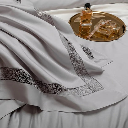 Elysium Silver Lace Luxury Egyptian Cotton Bedding Set