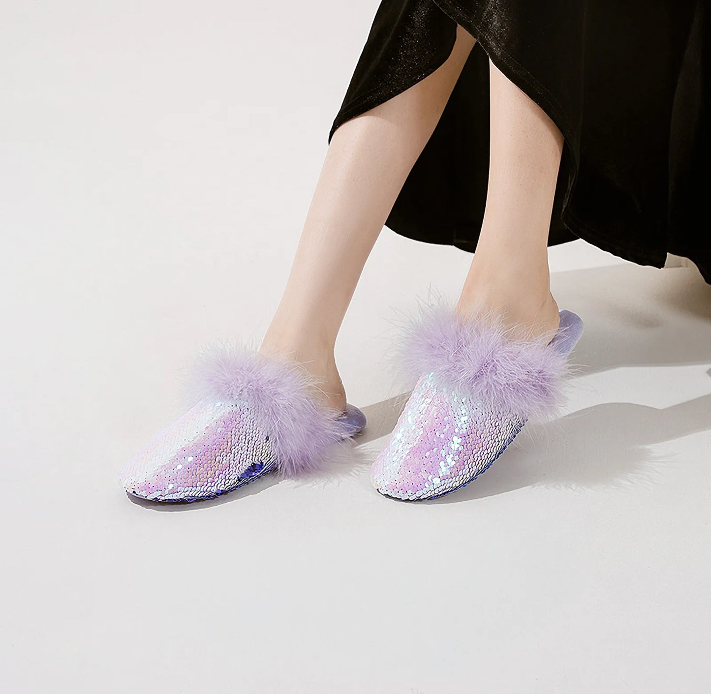Plush Sequin Faux Fur House Slippers