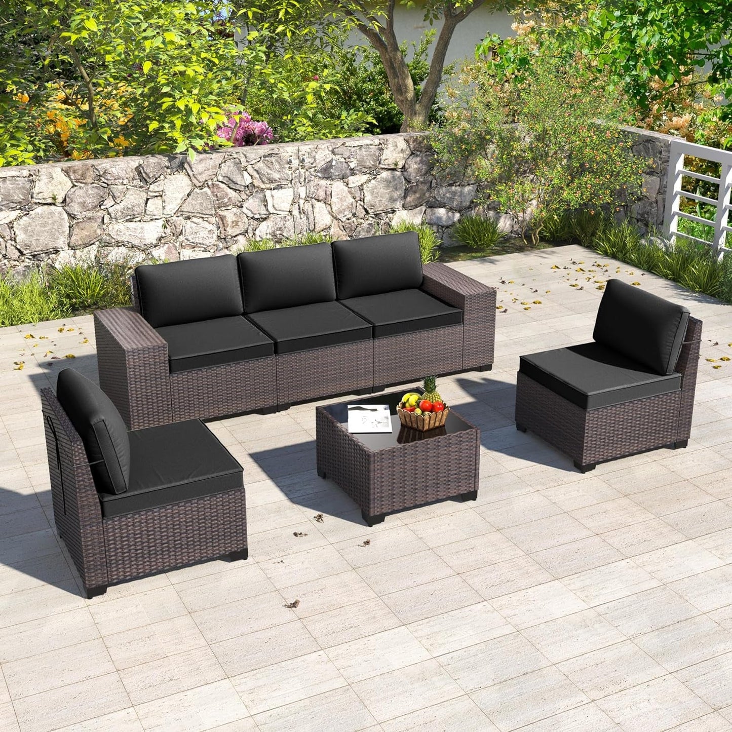 8 Piece Outdoor Patio Furniture with 55000 BTU Propane Fire Pit Table, PE Wicker Rattan Outdoor Sofa Conversation Set,Sectional Furniture Patio Set W/Tempered Glass Top Table&Gas Fire Pit(Red) Conversation Sets Lawn & Garden Patio Patio Furniture & Accessories Patio Furniture Sets