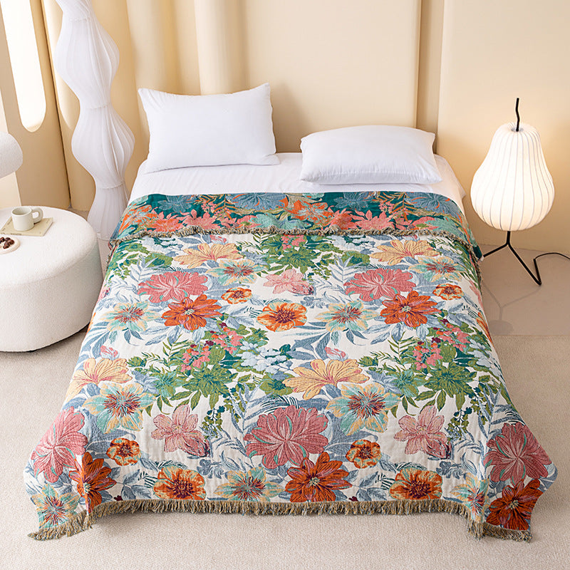 Vintage Tropical Floral  Reversible Gauze Quilt