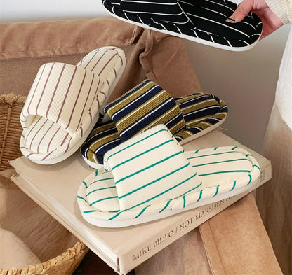 Soft Ribbed Striped Cotton House Slippers