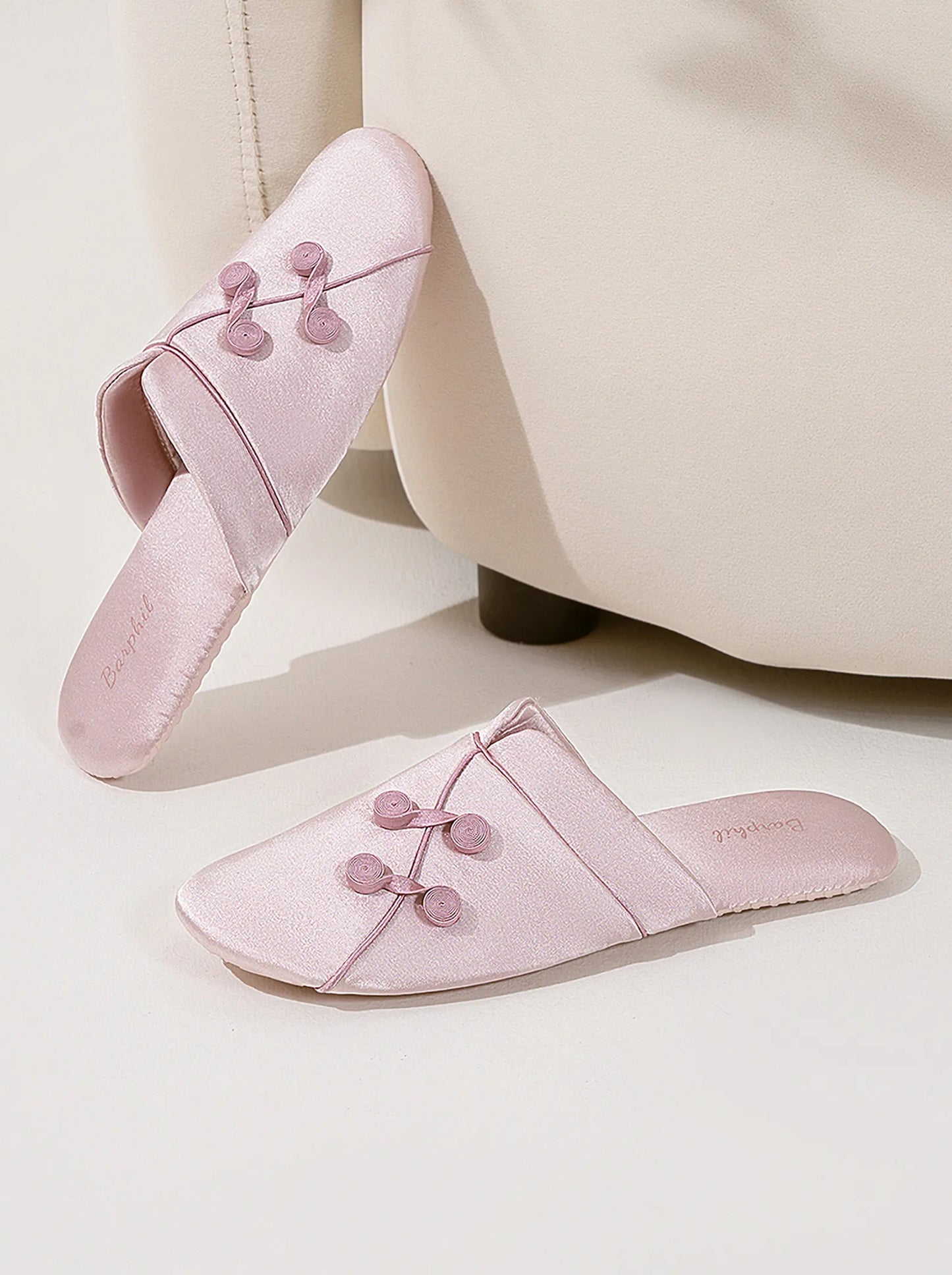 Silky Floral Knot Cotton Sateen House Slippers
