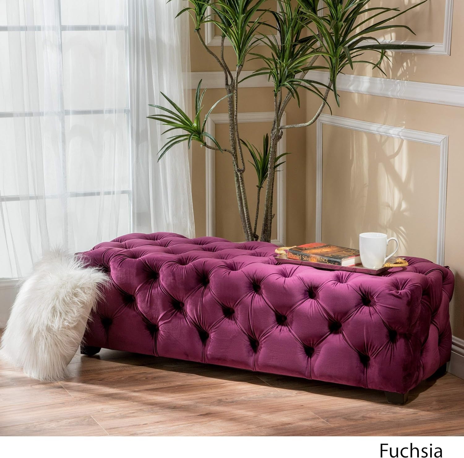 Christopher Knight Home Piper Velvet Ottoman, Fuchsia Furniture Home & Kitchen Living Room Furniture Ottomans