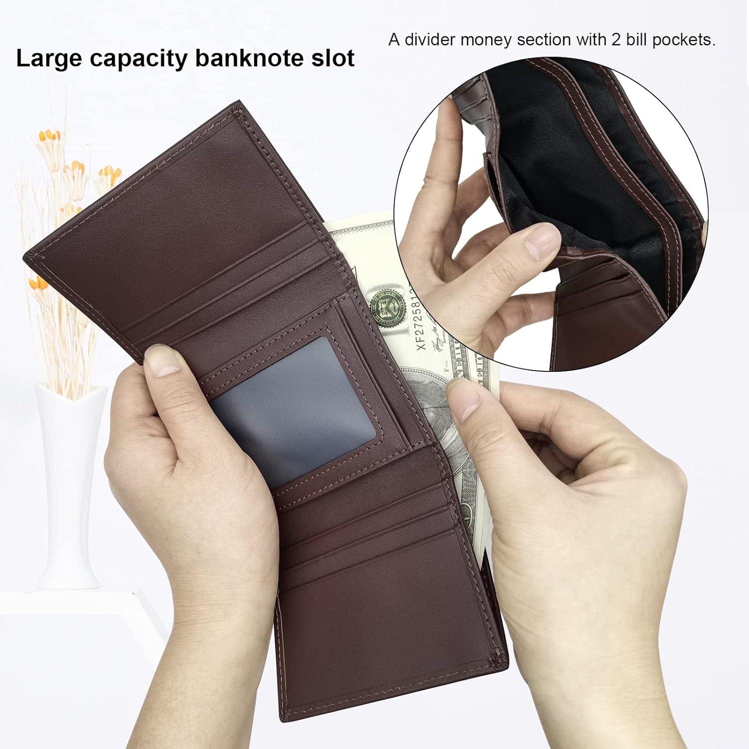 Doeboe Trifold Airtag Wallet for Men Women Genuine Leather, Minimalist RFID Wallet for Apple Air Tag Tracker, Men'S Leather Trifold Wallet for Credit Card, Cash, Large Capacity, Airtags Accessories Accessories Card Cases & Money Organizers Clothing Men Shoes & Jewelry Wallets