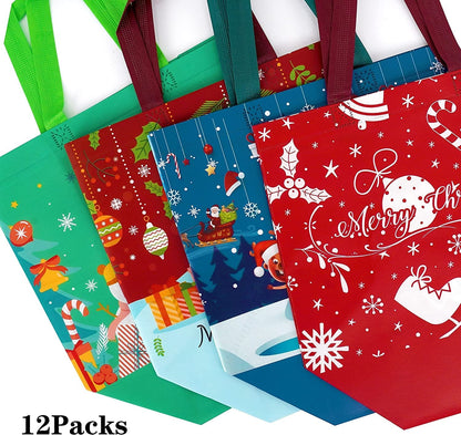 ANOTION Christmas Gift Bags, 12 Pack Large Christmas Goodie Bag Christmas Tote Bags with Handle, Reusable Xmas Bags Grocery Shopping Totes for Holiday Xmas 12.8" X 9.6" X 6.7" Home & Kitchen Kitchen & Dining Luggage & Bags Reusable Grocery Bags Shopping Totes Storage & Organization Travel & To-Go Food Containers