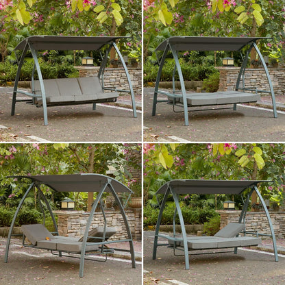 3 Person Patio Swinging Bench Chair 3-Seat Daybed Porch Swing Seater Outdoor Porch Swing with Adjustable Canopy & Weather Resistant Steel Frame & Cushions Grey Lawn & Garden Patio Patio Furniture & Accessories Patio Seating Porch Swings