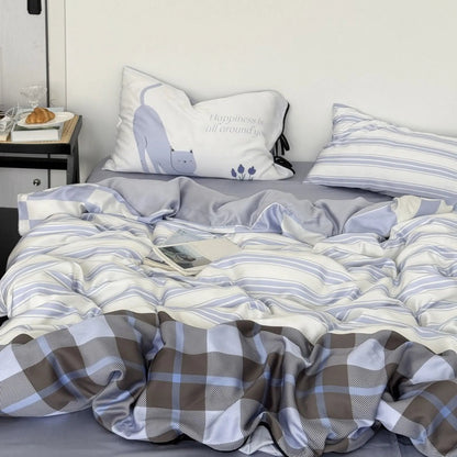 Soft Cat & Stripe Washed Cotton Bedding Set