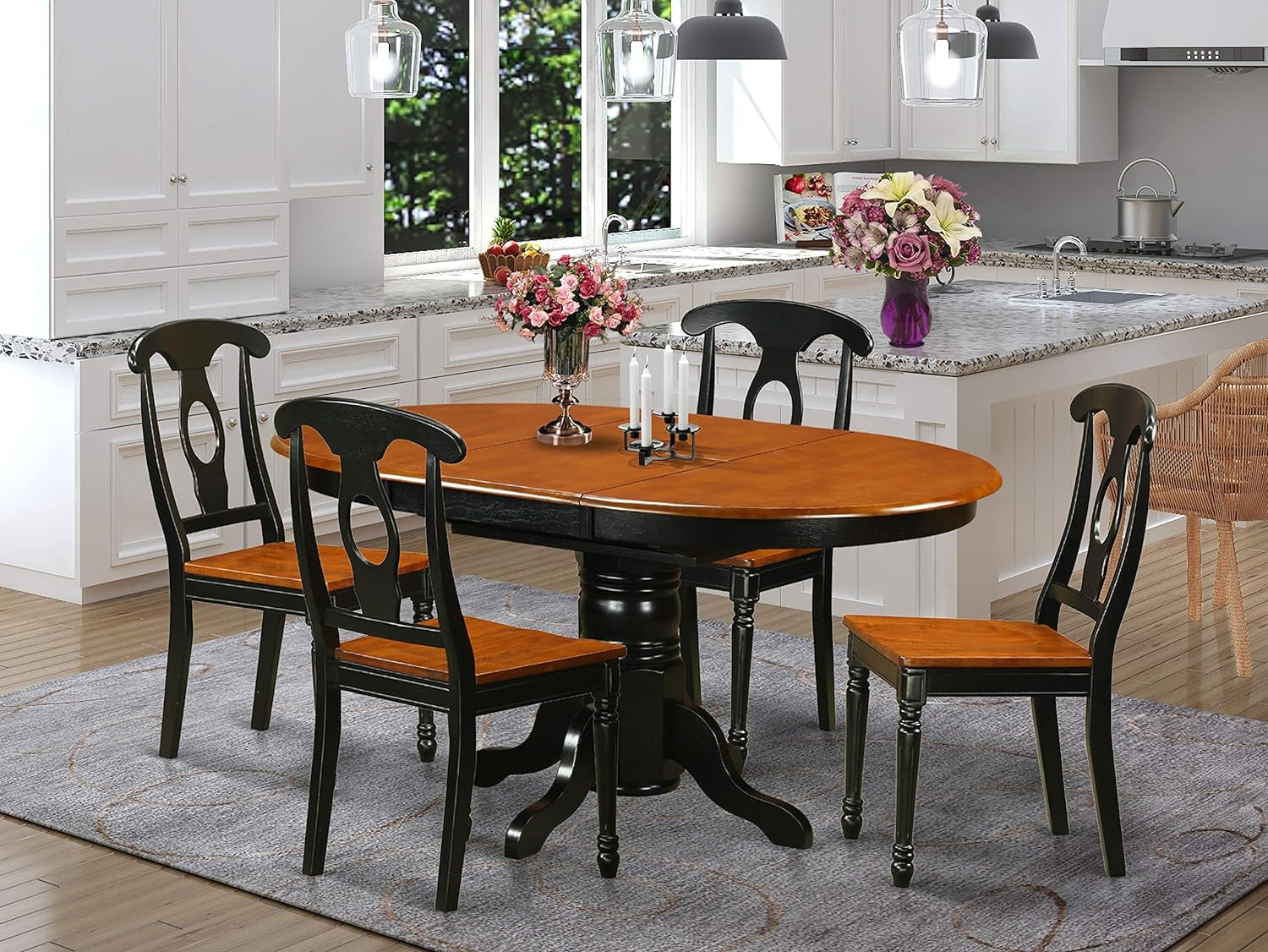 East West Furniture KENL7-BLK-W 7 Piece Modern Dining Table Set Consist of an Oval Wooden Table with Butterfly Leaf and 6 Kitchen Dining Chairs, 42X60 Inch, Black & Cherry Dining Room Furniture Furniture Home & Kitchen Table & Chair Sets