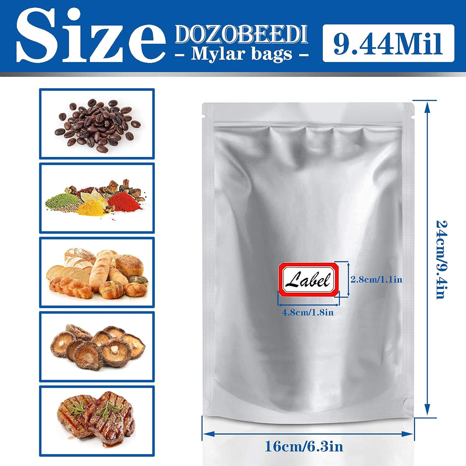 25Pcs Mylar Bags for Food Storage 1 Quart Foil Bags Resealable Ziplock Bags（4.72 Mil ）Family Daily Life for Food Long-Term Storage Coffee, Tea, Cereal, Heat Resealable, Food Grade (6.3X9.4IN) Container Sets Food Containers Food Storage Home & Kitchen Kitchen & Dining Storage & Organization