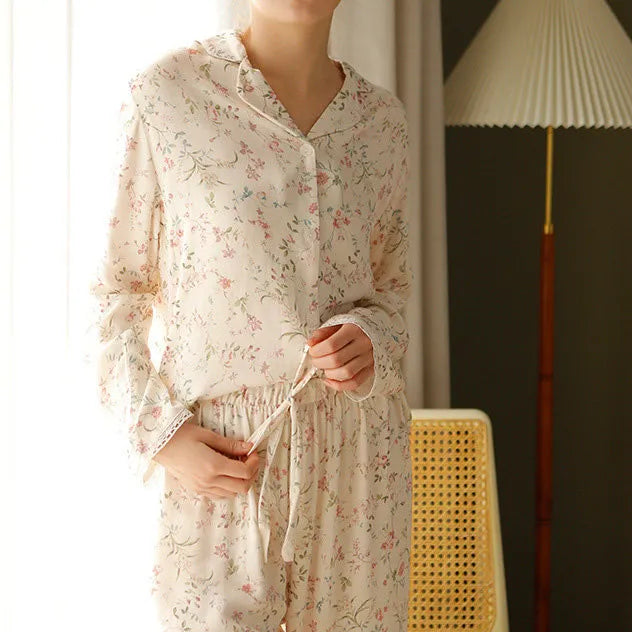 Silky Vintage Floral Cotton Sateen Pajama Set