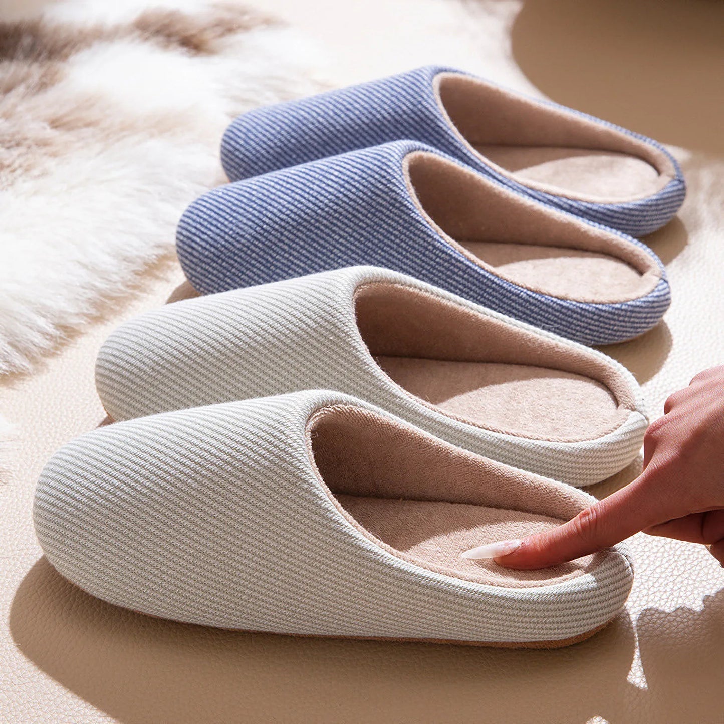 Soft Ribbed Cotton House Slippers