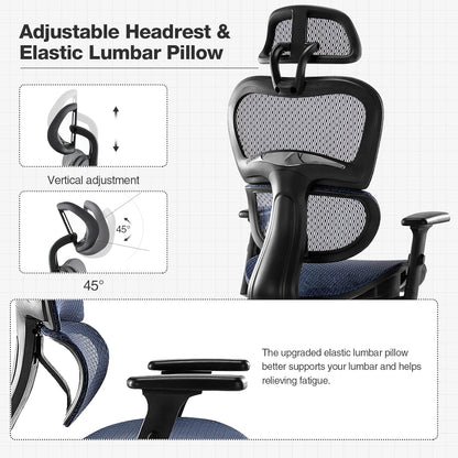 JHK Ergonomic High Back Office Chair with Headrest, Lumbar Support, Movable Armrests, Swivel Mesh Office Chair with 300 Lbs Capacity Adjustable Height for Home Office, Executive, Blue (WY-5283-BU) Chairs & Sofas Managerial & Executive Chairs Office Furniture & Lighting Office Products