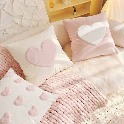 Pink Plush Hearts Cushion Cover