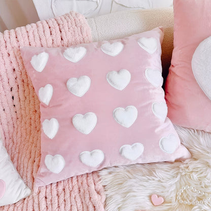 Pink Plush Hearts Cushion Cover