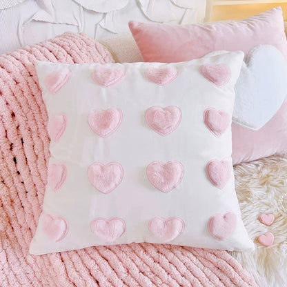 Pink Plush Hearts Cushion Cover