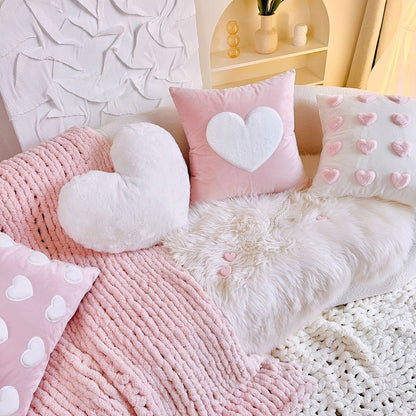 Pink Plush Hearts Cushion Cover