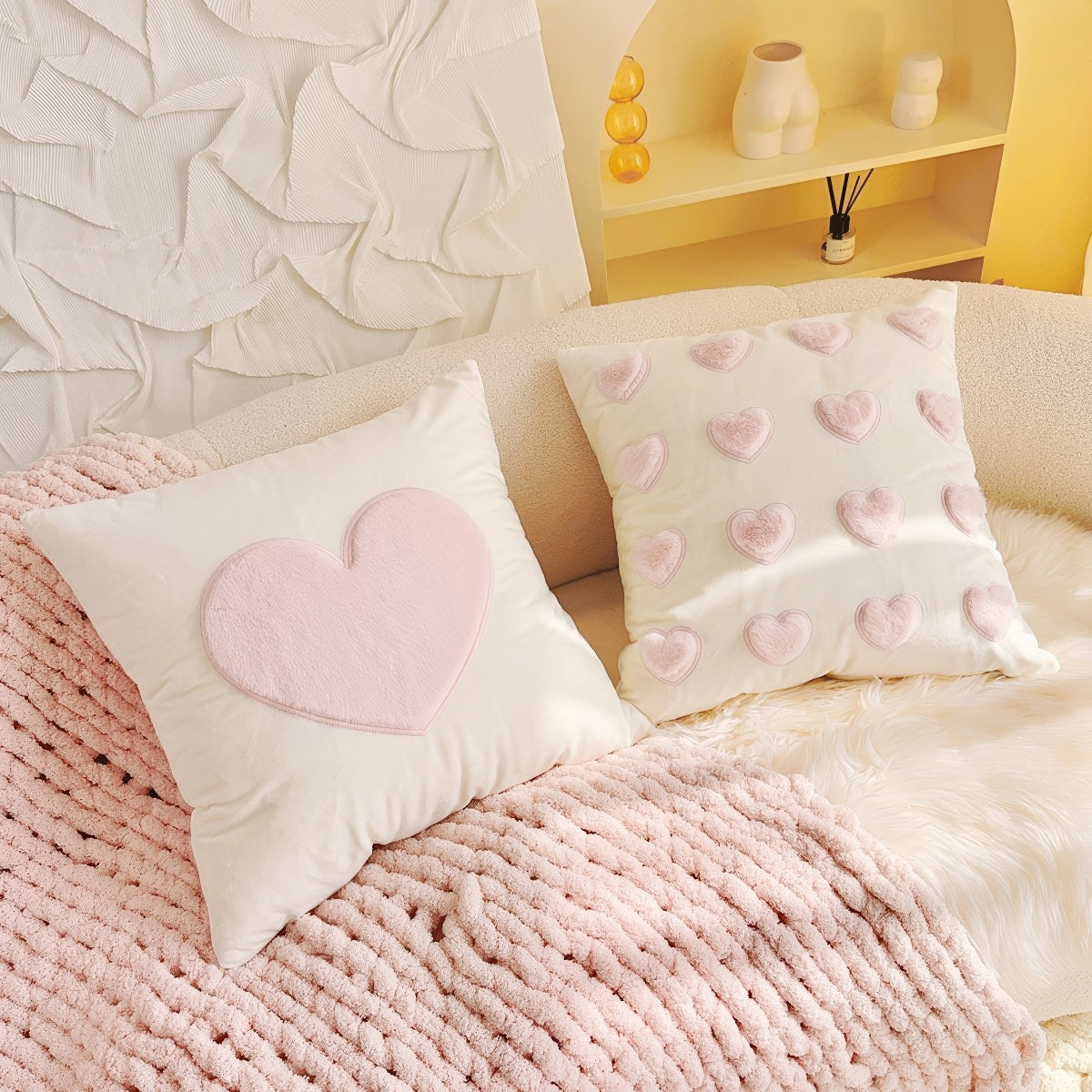 Pink Plush Hearts Cushion Cover