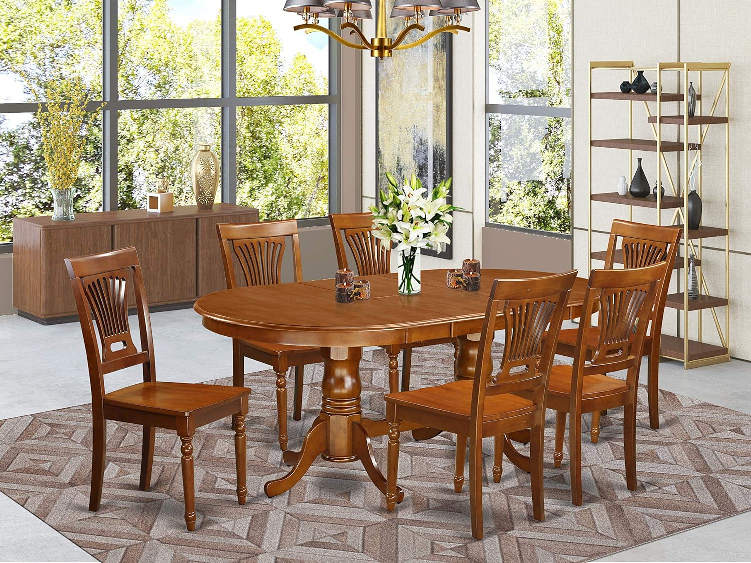 East West Furniture PLAI7-BLK-W 7 Piece Dining Room Table Set Consist of an Oval Kitchen Table with Butterfly Leaf and 6 Dining Chairs, 42X78 Inch, Black & Cherry Dining Room Furniture Furniture Home & Kitchen Table & Chair Sets