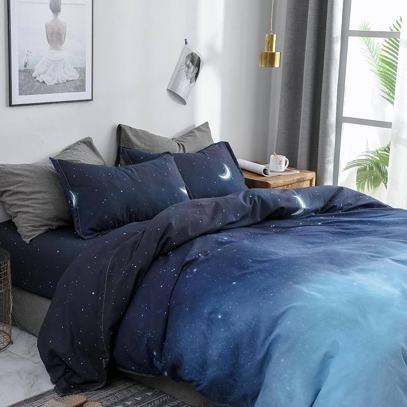 Starry Night Sky Bedding Set bed sheet bedsheets blue deep blue sheet set SUB CATEGORY_Bedding Sets