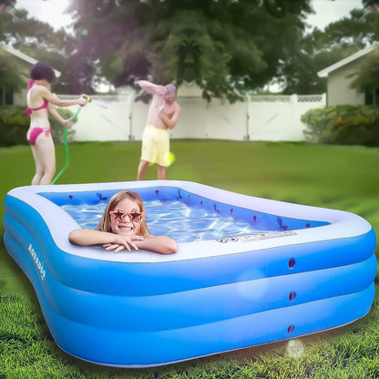 Family Inflatable Swimming Pool, 118" X 72" X 22" Heavy Duty PVC Inflatable Lounge Pool for Baby, Kids, Adults Blow up Kiddie Pool for Outdoor Garden Backyard Full-Sized Inflatable Pools Hot Tubs & Supplies Lawn & Garden Patio Pools Swimming Pools