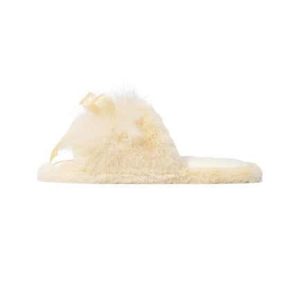 Plush Satin Bow Faux Fur House Slippers
