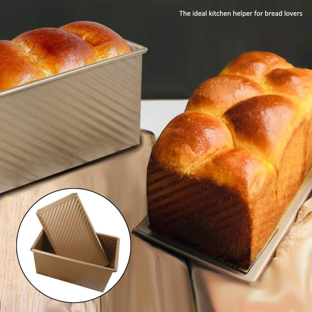 Loaf Pan with Lid, Non-Stick Bread Toast Mold Carbon Steel Bakeware with Cover for Homemade Breads, Cakes - Gold Bakeware Bread & Loaf Pans Home & Kitchen Kitchen & Dining Loaf Pans