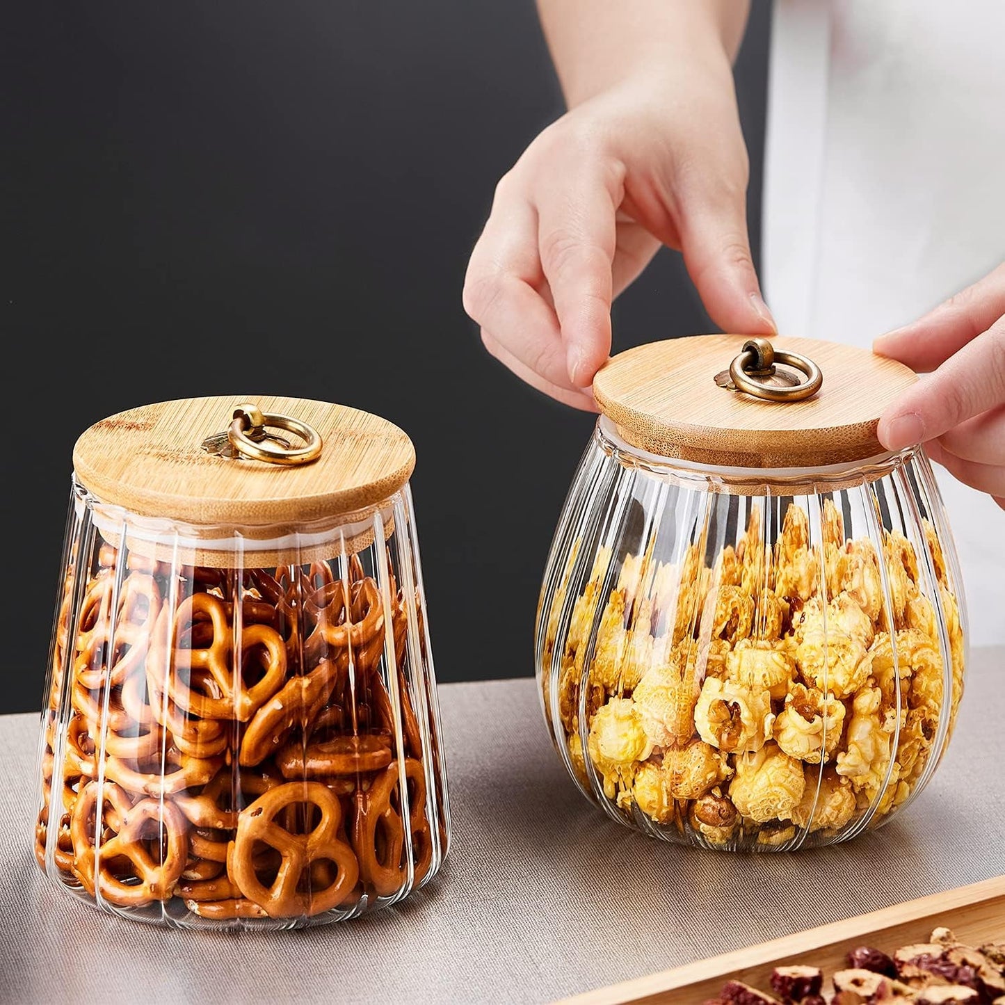 Glass Jars,300Ml/10Oz Glass Kitchen Canisters Set of 2 with Airtight Bamboo Lid and Spoon,Glass Food Storage Containers for Coffee Beans, Flour, Sugar, Cookie,Pasta,Tea Leaf and More Food Jars & Canisters Food Storage Home & Kitchen Kitchen & Dining Storage & Organization