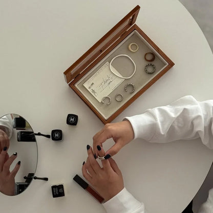 Minimalist Glass Lid Wood Jewelry Organizer