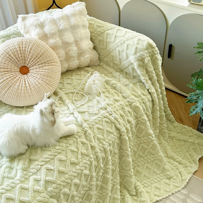 Diamond-Grid Plush Throw Blanket