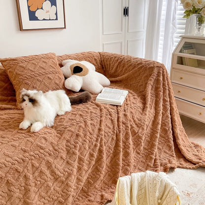 Diamond-Grid Plush Throw Blanket