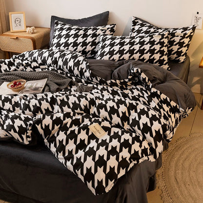 Dogtooth Check Bedding Set bed sheet bedsheets black and white checked SUB CATEGORY_Bedding Sets