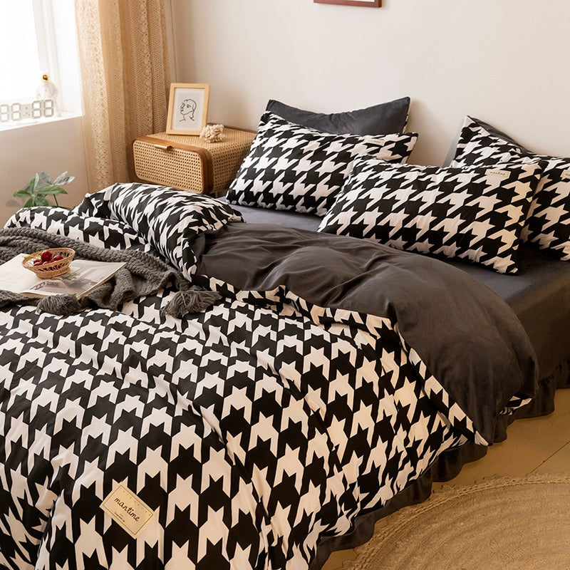 Dogtooth Check Bedding Set bed sheet bedsheets black and white checked SUB CATEGORY_Bedding Sets