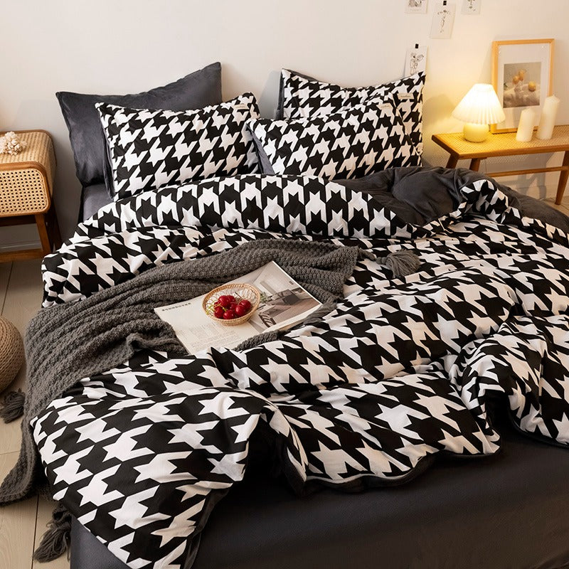 Dogtooth Check Bedding Set bed sheet bedsheets black and white checked SUB CATEGORY_Bedding Sets