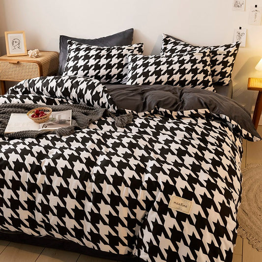 Dogtooth Check Bedding Set bed sheet bedsheets black and white checked SUB CATEGORY_Bedding Sets