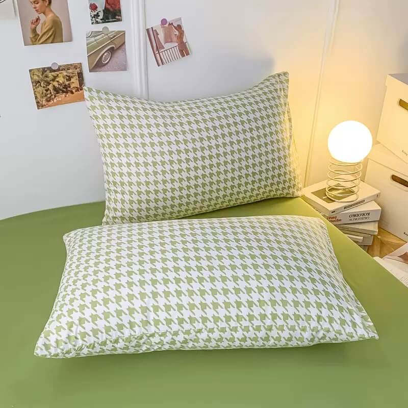 Dogtooth Check Korean Bedding Set 2.0 bed sheet bedsheets kawaii bedding korean bedding pastel bedding