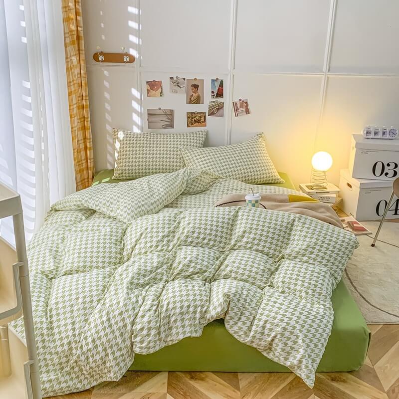 Dogtooth Check Korean Bedding Set 2.0 bed sheet bedsheets kawaii bedding korean bedding pastel bedding