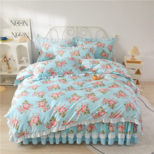 Anais Romantic Floral Ruffled Cotton Bedding Set