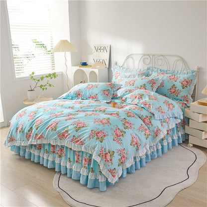 Anais Romantic Floral Ruffled Cotton Bedding Set