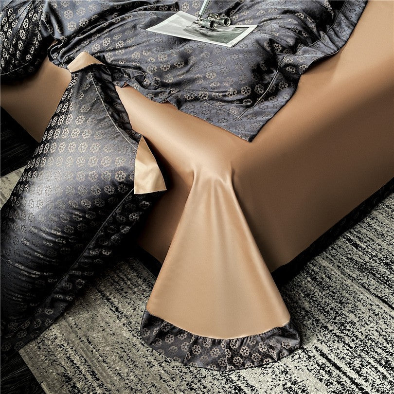 Sophia Black Cotton Satin Bedding Set