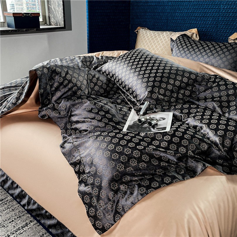 Sophia Black Cotton Satin Bedding Set