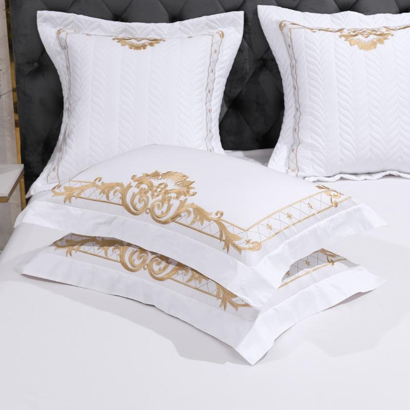 DeLuxxe White Embroidered Luxury Egyptian Cotton Bedding Set