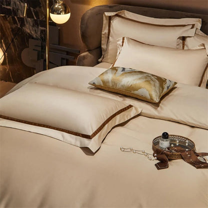 Brisa Dark Vanilla Contrasting Hotel Stripe Bedding Set