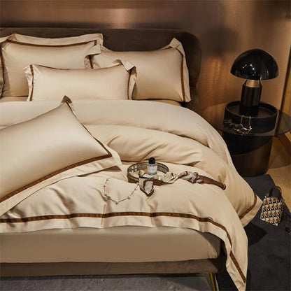 Brisa Dark Vanilla Contrasting Hotel Stripe Bedding Set