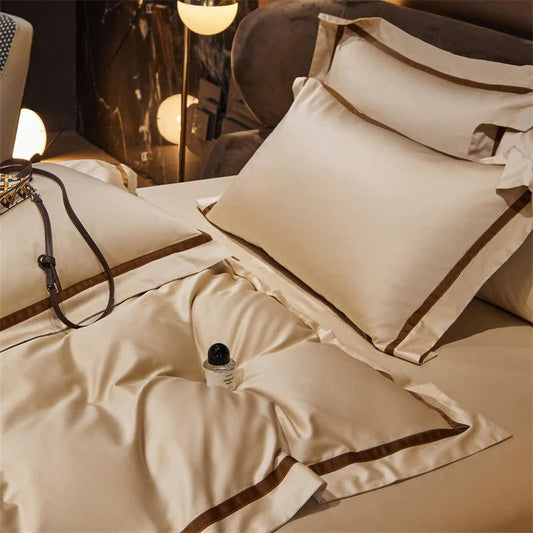 Brisa Dark Vanilla Contrasting Hotel Stripe Bedding Set