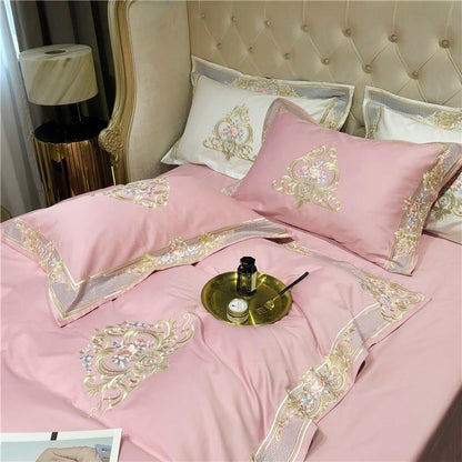 Pheliza Pink Petal Embroidered Egyptian Cotton Bedding Set