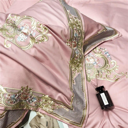 Pheliza Pink Petal Embroidered Egyptian Cotton Bedding Set