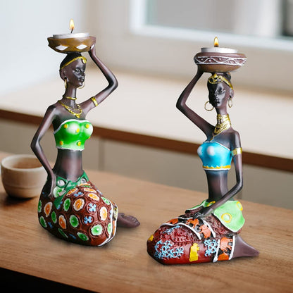 Sculpture de bougeoir représentant une femme africaine